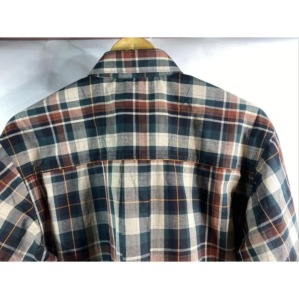Wrangler Green Tan Plaid Long Sleeve Button Down Shirt Men's Large 42-44